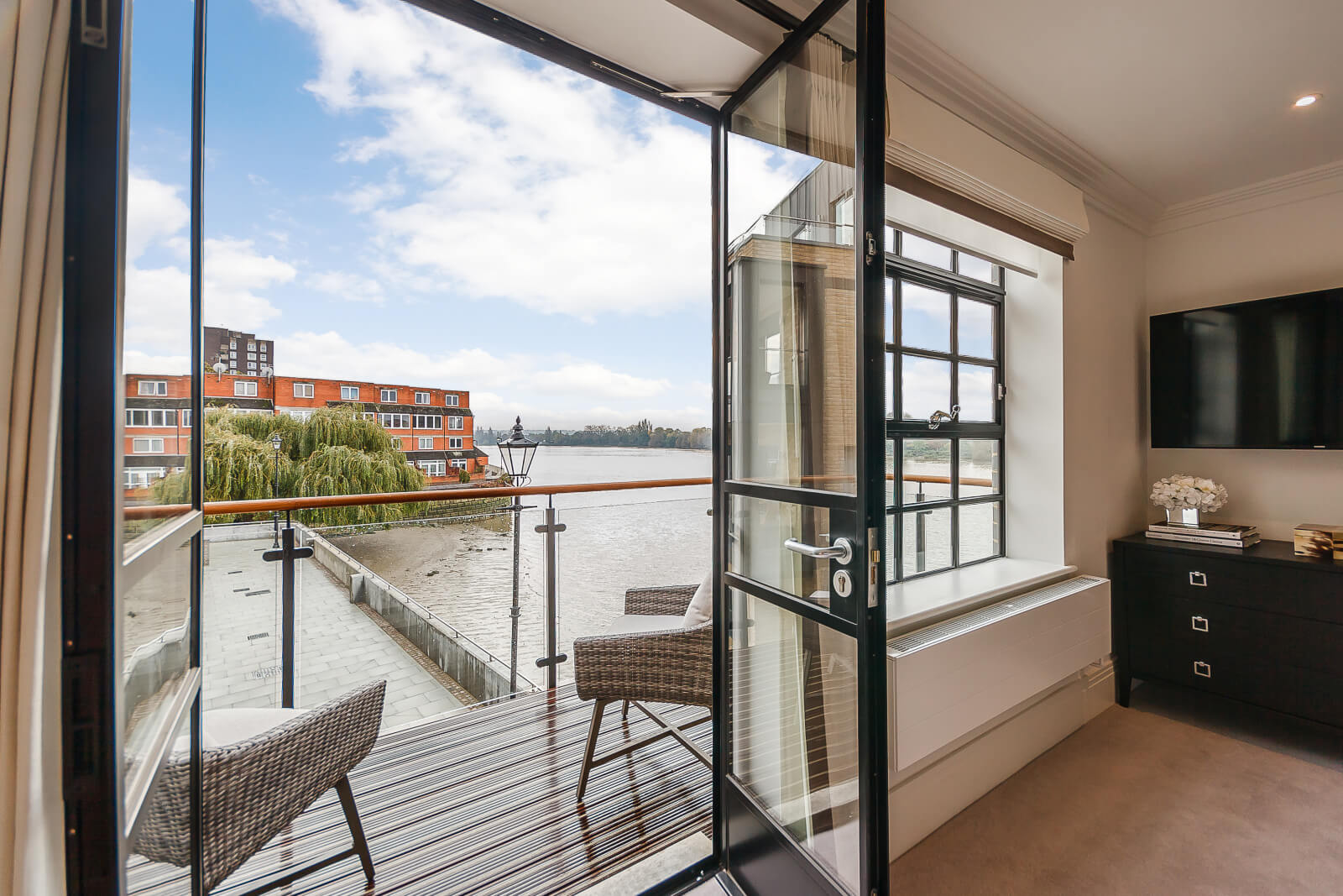 Palace Wharf is a luxurious riverside development in Fulham with stunning views, generous room sizes, and high-end amenities.