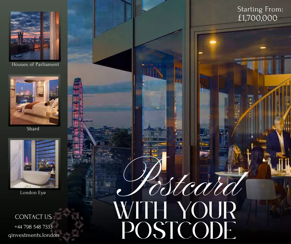 postcard with your postcode views of parliament house and london eye